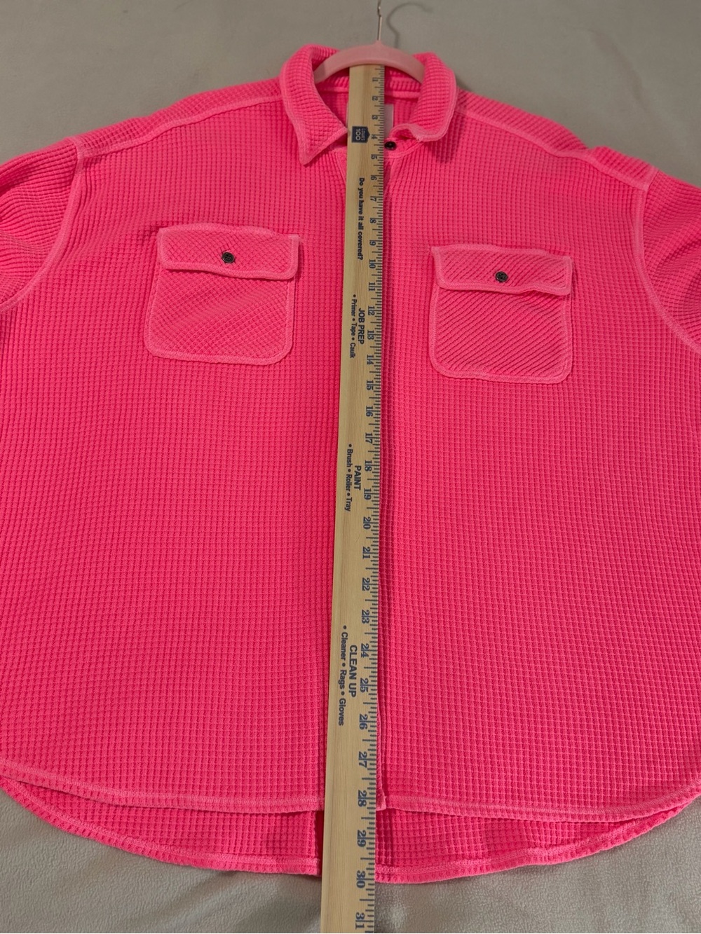 Aerie Lumberjane Waffle Shirt Shacket Coral Sun Neon Pink Oversized Small - Picture 9 of 12